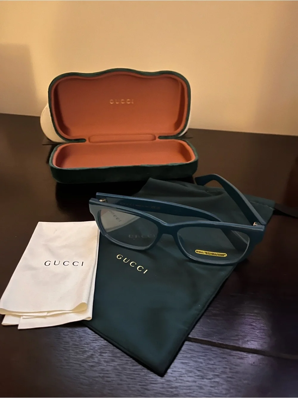 Gucci Teal Eyeglass Frames with Velvet Pouch and Case